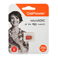 Карта памяти microSD GoPower 256GB Class10 UHS-I (U3) 100 МБ/сек V30 без адаптера