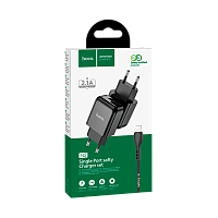 Сетевое З/У HOCO N2 1USB 2.0A с кабелем Lightning черный (1/13/130)