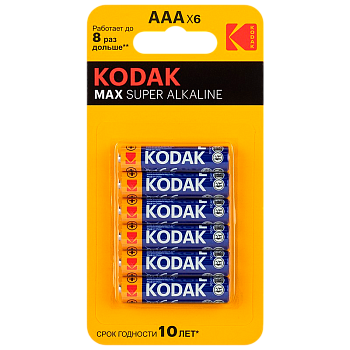 Батарейка Kodak MAX LR03 AAA BL4+2 Alkaline 1.5V (6/72/288) 