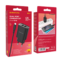 Сетевое З/У Borofone BN2 2USB 2.1A с кабелем microUSB черный (1/35/140)