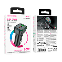 Автомобильное З/У Borofone BZ28 1USB+2Type-C 60W QC3.0 черный (1/37/148) 