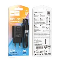 Сетевое З/У HOCO C134A 1USB 2.4A 12W с кабелем Lightning черный (1/28/168)