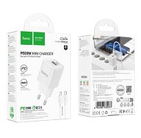 Сетевое З/У HOCO C147A 1USB+1Type-C 3.0A 20W PD,QC с кабелем Lightning белый (1/30/180)