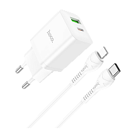 Сетевое З/У HOCO N28 1USB/Type-C 20W с кабелем Type-C-Lightning белый (1/13/130)