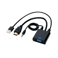 Переходник GoPower HDMI (m)-VGA (f) с питанием со звуком черный Premium Zip-Lock c подвесом (1/200)