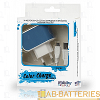 Сетевое З/У Smartbuy Color Charge Combo 1USB 2.0A с кабелем microUSB синий (1/100) 