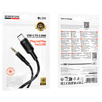 Кабель AUX Borofone BL25B Jack 3.5mm (m)-Type-C (m) 1м черный