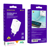Сетевое З/У Borofone BA55A 1USB/Type-C 20W QC3.0 белый (1/35/140)