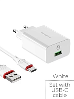 Сетевое З/У Borofone BZ18 1USB 2.1A 18W QC3.0 с кабелем Type-C белый (1/48/192) 