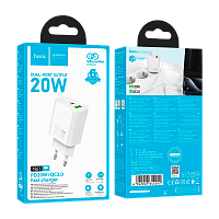 Сетевое З/У HOCO N61 1USB+1Type-C 20W PD,QC белый (1/12/120)