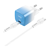 Сетевое З/У HOCO C110A 2Type-C 18W с кабелем Type-C-Lightning белый (1/20/120)