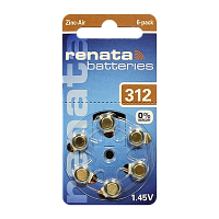 Батарейка Renata ZA312 BL6 Zinc Air 1.45V (Новая упаковка) (6/60/600/6000)