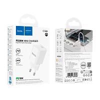 Сетевое З/У HOCO C148A Type-C 3.0A 30W PD3.0 с кабелем Lightning белый (1/30/180)
