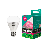 Лампа светодиодная Camelion E27 15W 170-265V груша ФИТО для аквариумов и растений прозрачная (1/20)