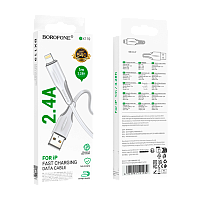 Кабель Borofone BX119 USB (m)-Lightning (m) 1м 2.4A ПВХ белый (1/360)