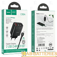 Сетевое З/У HOCO C86A 2USB 2.4A дисплей с кабелем microUSB черный (1/13/130) 