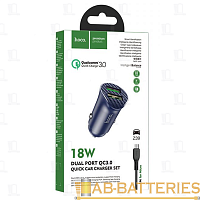 Автомобильное З/У HOCO Z39 2USB 2.4A QC3.0 с кабелем microUSB синий (1/14/140) 