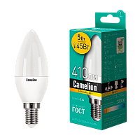 Лампа светодиодная Camelion C35 E14 5W 3000К 170-265V свеча матовая (1/10/100)