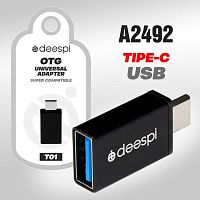 Переходник DEESPI T01 Type-C (m)-USB3.0 (f) металл OTG черный