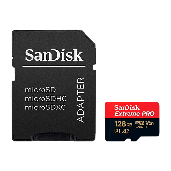 Карта памяти microSD SanDisk Extreme Pro 128GB UHS-I (U3) 170 МБ/сек V30 A2 с адаптером