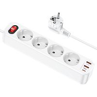 Разветвитель HOCO NS1 Aura 4р.С/З 16A 2USB/Type-C PD3.0 белый (1/30)