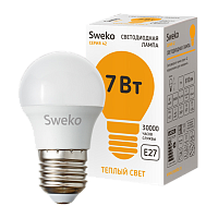 Лампа светодиодная Sweko G45 E27 7W 3000К 230V свеча (1/5/100)