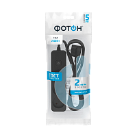 Удлинитель Фотон 10-23S 3р.Б/З 10A 2.0м с выкл. ПВС 2x0.75мм² черный (1/20)