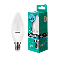 Лампа светодиодная Camelion C35 E14 8W 4500К 170-265V свеча матовая (1/10/100)