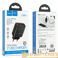 Сетевое З/У HOCO C86A 2USB 2.4A дисплей черный (1/13/130) 
