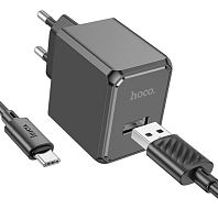 Сетевое З/У HOCO CS11A 1USB 2.1A с кабелем Type-C черный