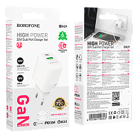 Сетевое З/У Borofone BN29 1USB+1Type-C 3.0A PD,QC GaN белый (1/32/128)