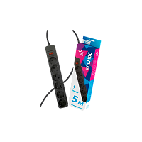 Сетевой фильтр Космос 6р.С/З 16A 5.0м ПВС 3x1мм² с выкл. черный (1/20)