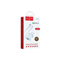 Сетевое З/У HOCO C12Q 1USB 3.0A QC3.0 с кабелем Type-C белый (1/10/100) 
