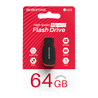 Флеш-накопитель Borofone Generous BUD2 64GB USB2.0 пластик черный красный (1/35/280)
