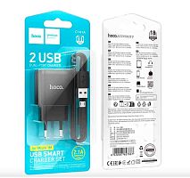 Сетевое З/У HOCO C141A 2USB 2.1A с кабелем microUSB черный (1/28/168)