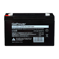 Аккумулятор свинцово-кислотный GoPower LA-6120 6V 12Ah T2/ F2 в коробке