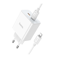 Сетевое З/У HOCO C108A 2Type-C 35W с кабелем Type-C-Lightning белый (1/22/220)