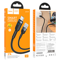 Кабель HOCO U117 USB (m)-Type-C (m) 1.2м 3.0A нейлон с отключением питания черный (1/22/220)