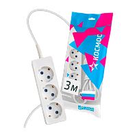 Удлинитель Космос 3р.С/З 10A 3.0м ПВС 3x0.75мм² белый (1/30)