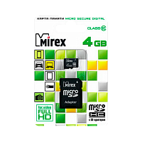 Карта памяти microSD Mirex 4GB Class10 20 МБ/сек с адаптером (1/10)
