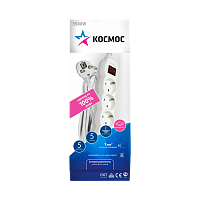 #Удлинитель Космос 5р.С/З 16A 5.0м с выкл. ПВС 3x1мм² белый (1/20)