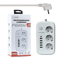 Сетевой фильтр Live Power LP3452 3р.С/З 10A 2.0м 5USB/1Type-C PD20W с выкл. белый (1/50)