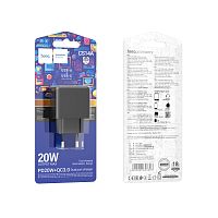 Сетевое З/У HOCO CS14A 1USB+1Type-C 20W PD,QC черный (1/28/168) 