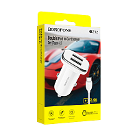 Автомобильное З/У Borofone BZ12 2USB 2.4A белый (1/44/176)