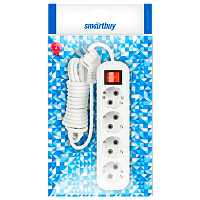 Удлинитель Smartbuy 4р.С/З 16A 5.0м с выкл. ПВС 3x1мм² белый (1/40)