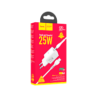 Сетевое З/У HOCO N19 Type-C 25W PD3.0 с кабелем Type-C-Type-C 60W белый (1/12/120)