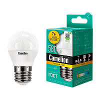 Лампа светодиодная Camelion G45 E27 7W 3000К 170-265V шар матовая (1/10/100)