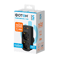 Разветвитель Фотон AM 16-2E-USB/A1C1-QC 2р.С/З 16A PD,QC черный (1/6/72)