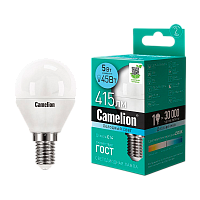 Лампа светодиодная Camelion G45 E14 5W 4500К 170-265V шар матовая (1/10/100)
