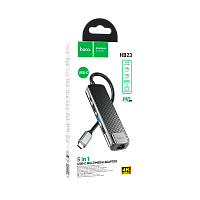 USB-Хаб HOCO HB23 2USB/Type-C/HDMI/RJ45 Type-C (m) USB3.0 серый (1/18/180)